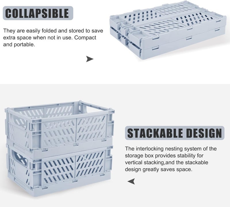 Weraher Plastic Storage Baskets for Desk Organizing, Office Drawer Organizer, 2 Medium+2 Small Durable Folding Storage Crate for Home Kitchen Classroom Office Bedroom and Bathroom Storage (Blue) - Image 4